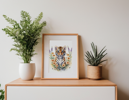 Tiger Cub with Flowers