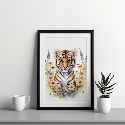 Tiger Cub with Flowers